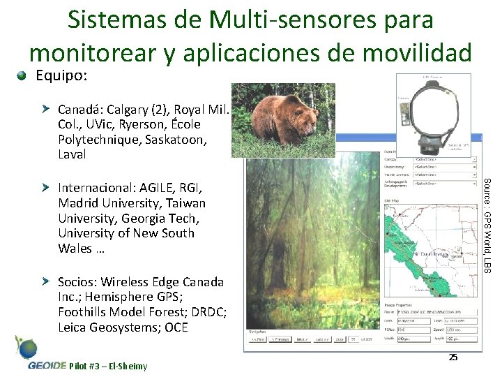 Sistemas de Multi-sensores para monitorear y aplicaciones de movilidad Equipo: Canadá: Calgary (2), Royal