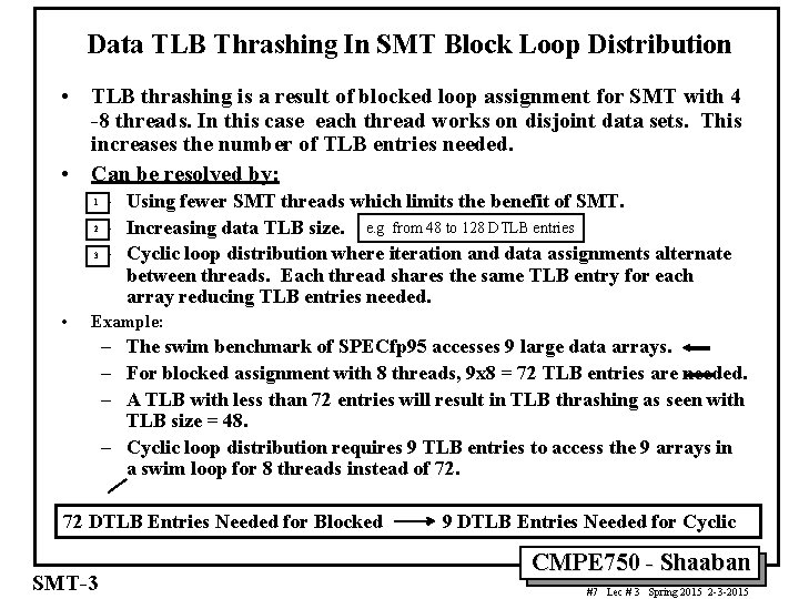 Data TLB Thrashing In SMT Block Loop Distribution • TLB thrashing is a result