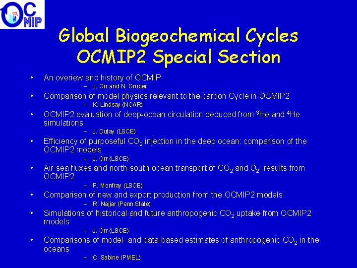 Global Biogeochemical Cycles OCMIP 2 Special Section • An overiew and history of OCMIP