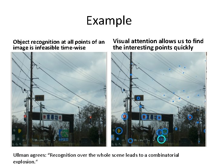 Example Object recognition at all points of an image is infeasible time-wise Visual attention