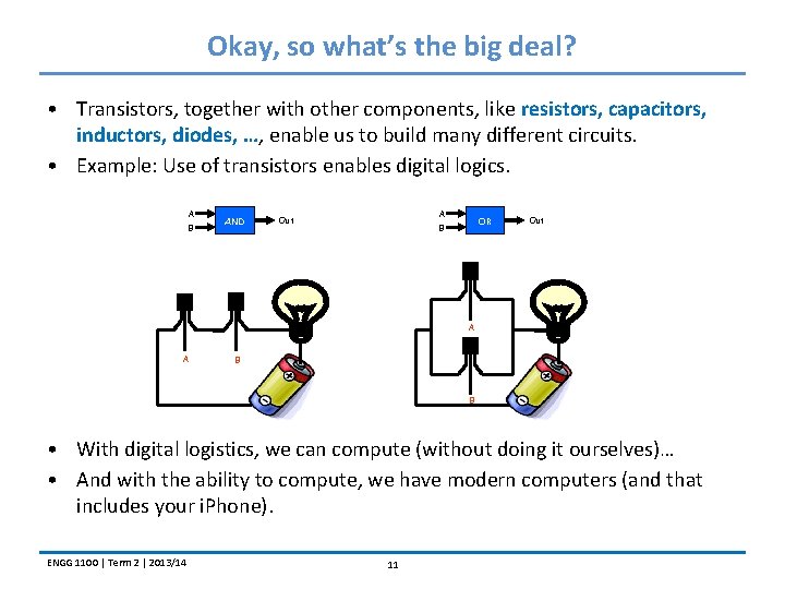 Okay, so what’s the big deal? • Transistors, together with other components, like resistors,