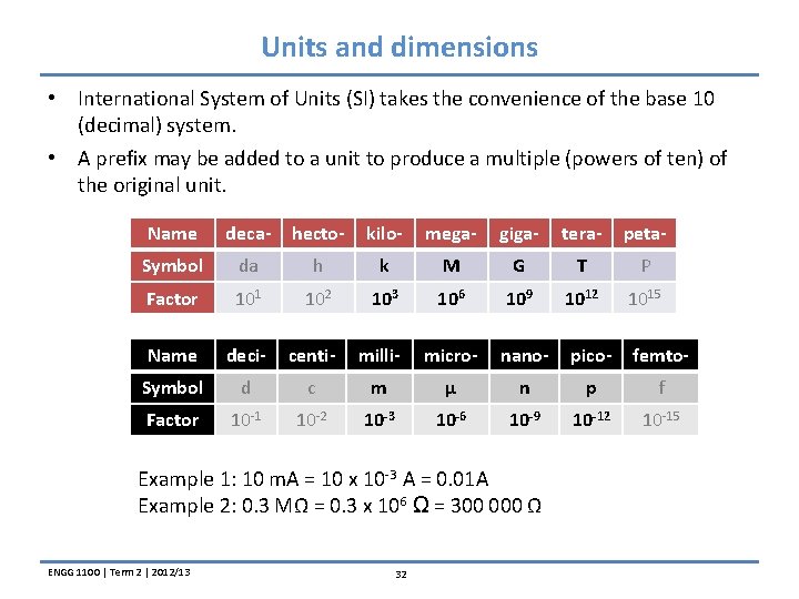 Units and dimensions • International System of Units (SI) takes the convenience of the