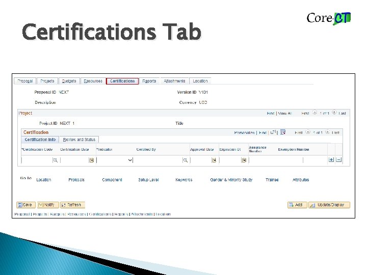 Certifications Tab 