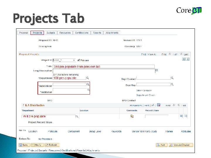 Projects Tab 