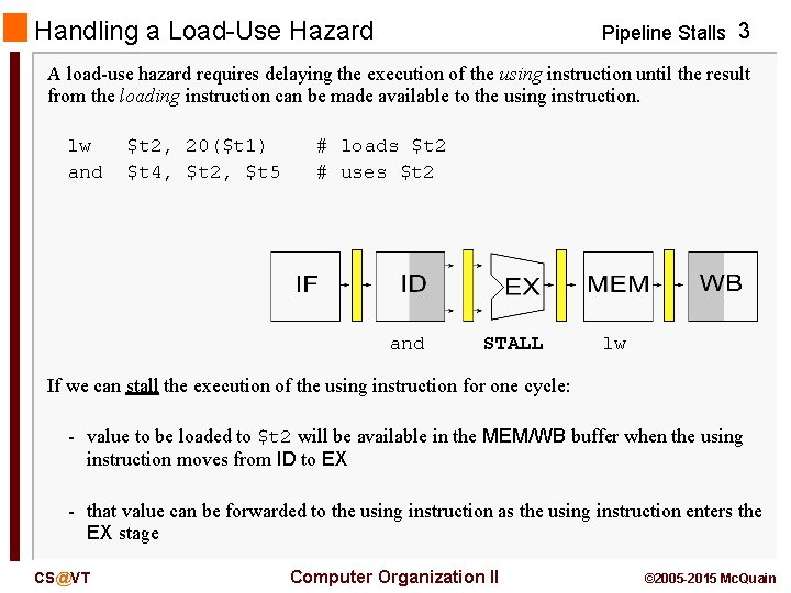 Handling a Load-Use Hazard Pipeline Stalls 3 A load-use hazard requires delaying the execution