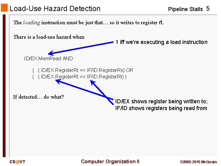 Load-Use Hazard Detection Pipeline Stalls 5 The loading instruction must be just that… so