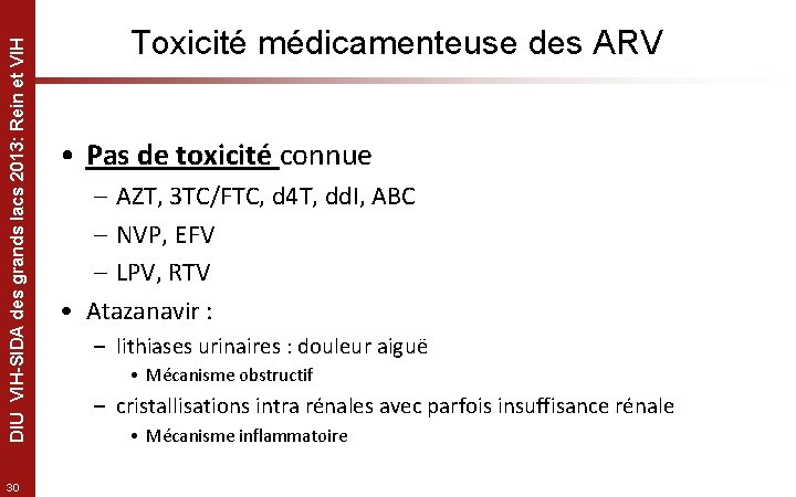 DIU VIH-SIDA des grands lacs 2013: Rein et VIH 30 Toxicité médicamenteuse des ARV