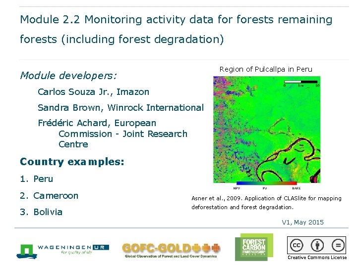 Module 2. 2 Monitoring activity data forests remaining forests (including forest degradation) Region of