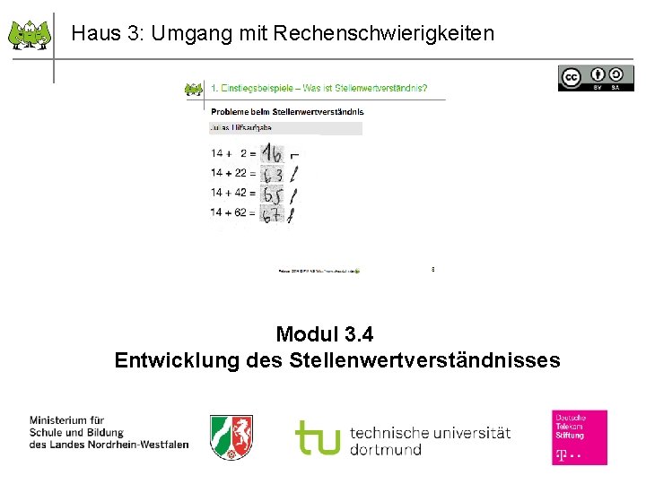 Haus 3: Umgang mit Rechenschwierigkeiten Modul 3. 4 Entwicklung des Stellenwertverständnisses 