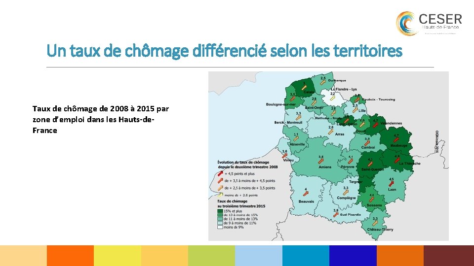 Un taux de chômage différencié selon les territoires Taux de chômage de 2008 à