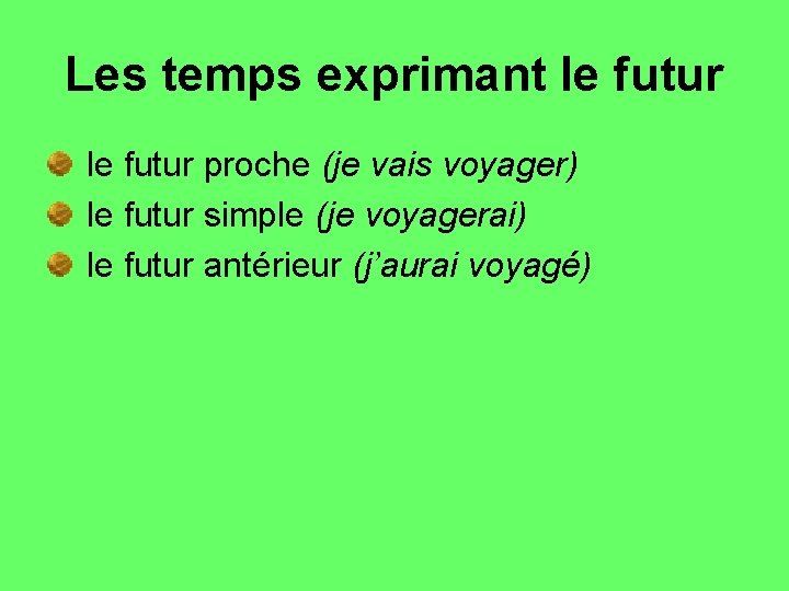 Les temps exprimant le futur proche (je vais voyager) le futur simple (je voyagerai)