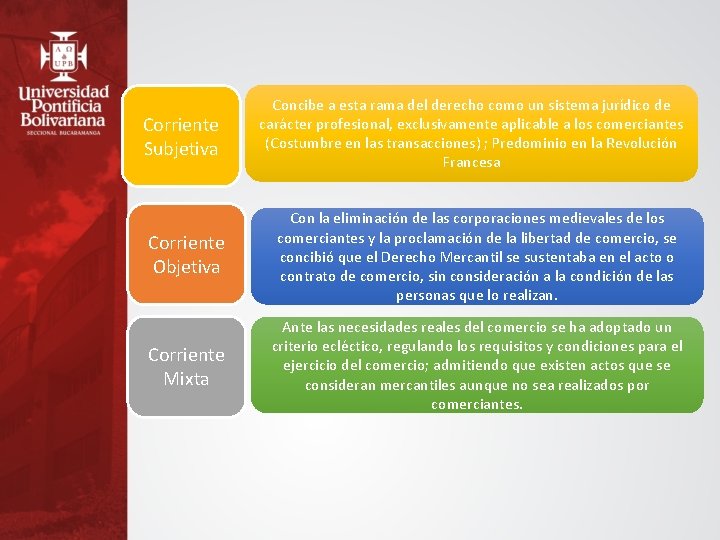 Corriente Subjetiva Concibe a esta rama del derecho como un sistema jurídico de carácter