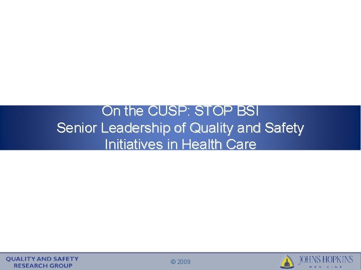 On the CUSP: STOP BSI Senior Leadership of Quality and Safety Initiatives in Health