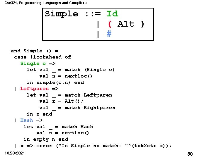 Cse 321, Programming Languages and Compilers Simple : : = Id | ( Alt