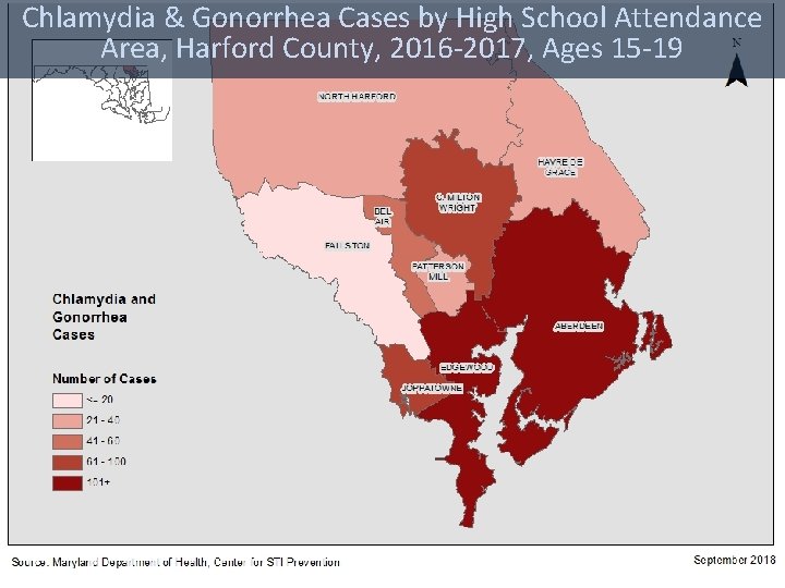 Chlamydia & Gonorrhea Cases by High School Attendance Area, Harford County, 2016 -2017, Ages