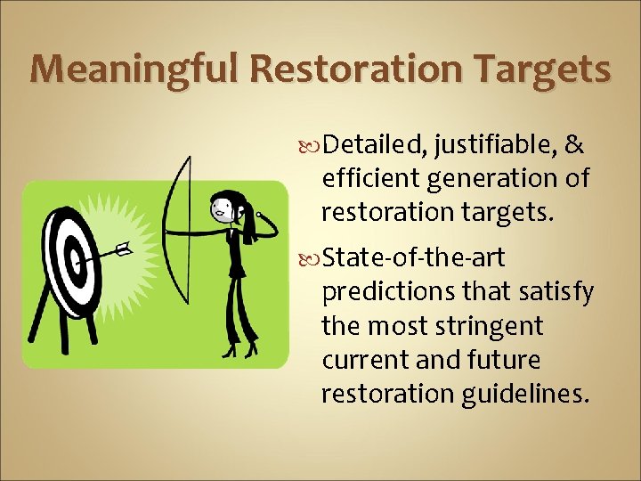 Meaningful Restoration Targets Detailed, justifiable, & efficient generation of restoration targets. State-of-the-art predictions that