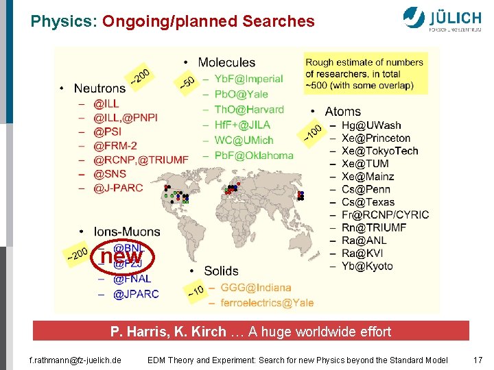 Physics: Ongoing/planned Searches new P. Harris, K. Kirch … A huge worldwide effort f.