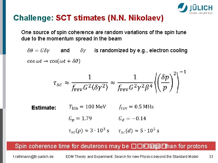 Challenge: SCT stimates (N. N. Nikolaev) One source of spin coherence are random variations