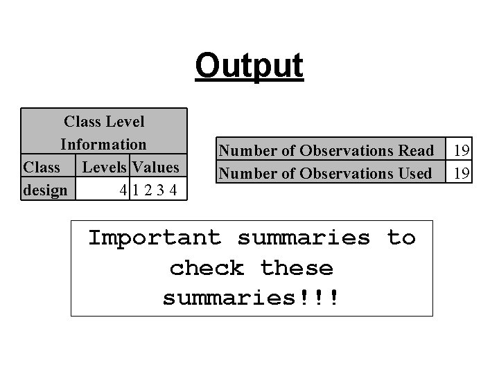 Output Class Level Information Class Levels Values design 41234 Number of Observations Read Number