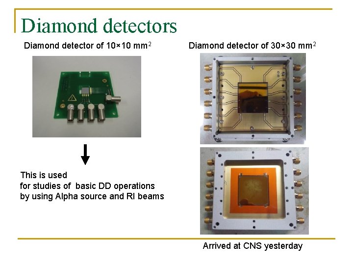 Diamond detectors Diamond detector of 10× 10 mm 2 Diamond detector of 30× 30