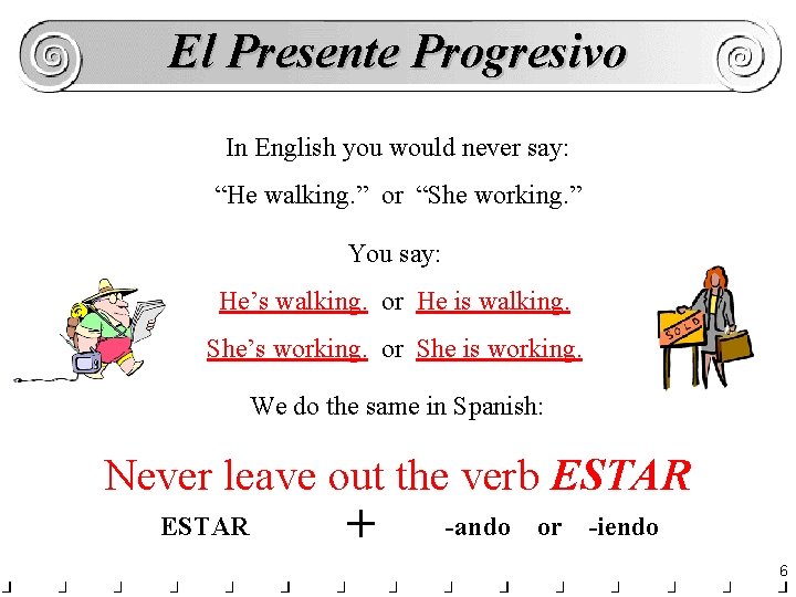 El Presente Progresivo In English you would never say: “He walking. ” or “She