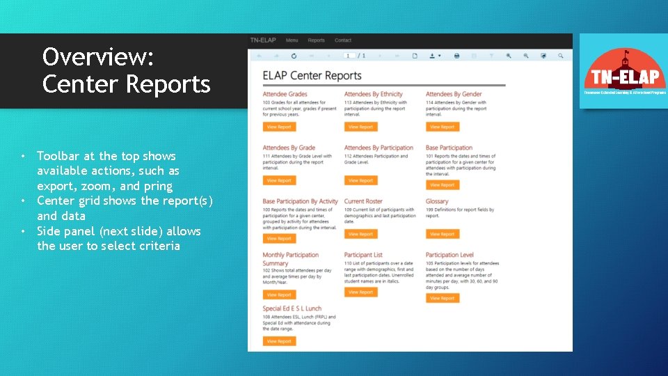 New Reporting for 2020 2021 Center reports attendee