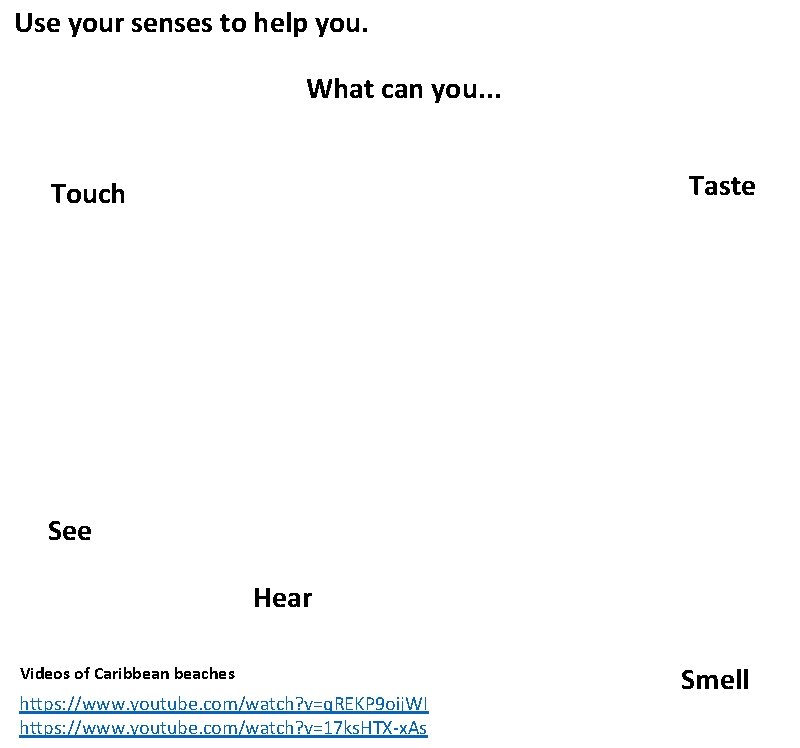 Use your senses to help you. What can you. . . Taste Touch See Use your senses to help you. What can you. . . Taste Touch See