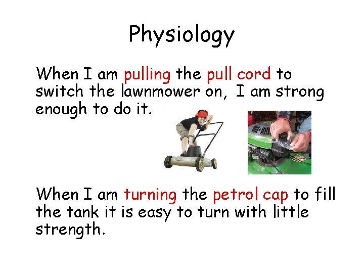 Physiology When I am pulling the pull cord to switch the lawnmower on, I