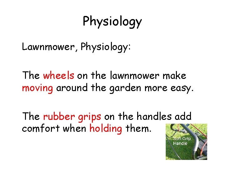 Physiology Lawnmower, Physiology: The wheels on the lawnmower make moving around the garden more