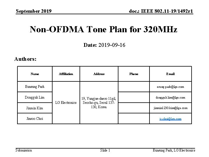September 2019 doc. : IEEE 802. 11 -19/1492 r 1 Non-OFDMA Tone Plan for