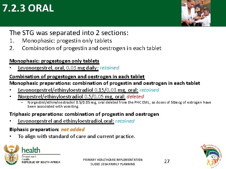 7. 2. 3 ORAL The STG was separated into 2 sections: 1. 2. Monophasic: