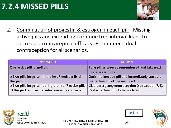 7. 2. 4 MISSED PILLS 2. Combination of progestin & estrogen in each pill