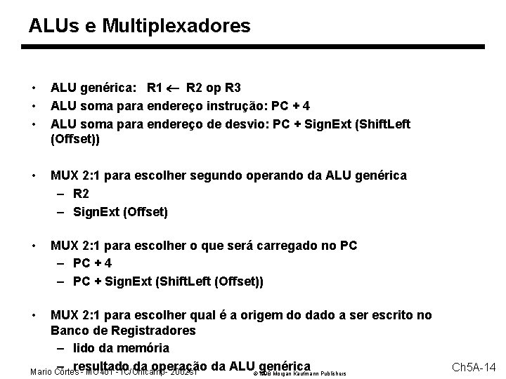 ALUs e Multiplexadores • • • ALU genérica: R 1 R 2 op R