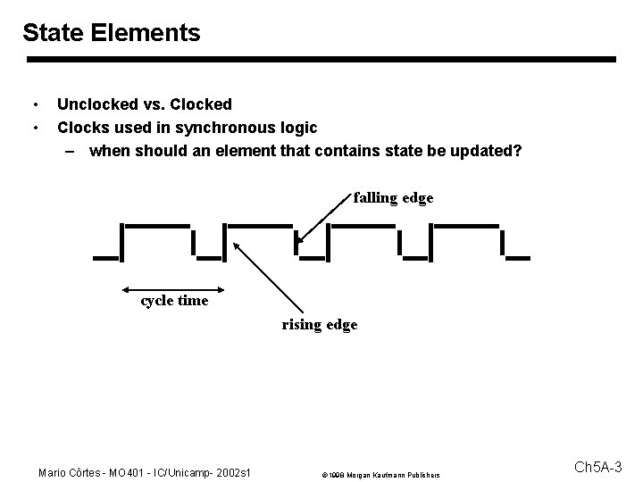 State Elements • • Unclocked vs. Clocked Clocks used in synchronous logic – when