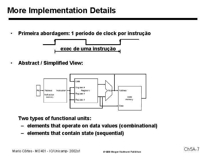 More Implementation Details • Primeira abordagem: 1 período de clock por instrução exec de