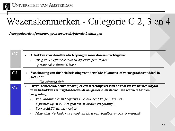 Wezenskenmerken - Categorie C. 2, 3 en 4 Niet-gelieerde aftrekbare grensoverschrijdende betalingen C. 2