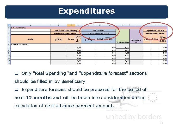 Expenditures q Only “Real Spending “and “Expenditure forecast” sections should be filled in by