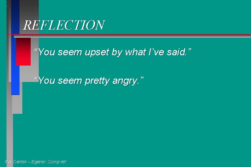 REFLECTION “You seem upset by what I’ve said. ” “You seem pretty angry. ”