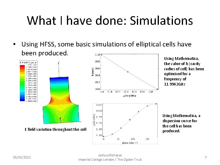 What I have done: Simulations • Using HFSS, some basic simulations of elliptical cells