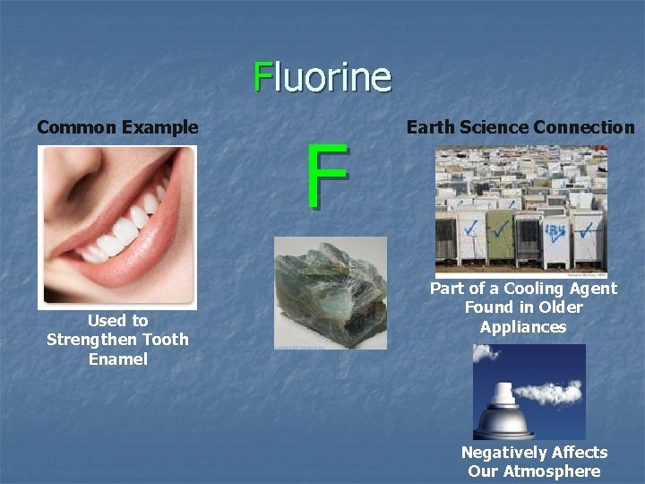 Fluorine Common Example Used to Strengthen Tooth Enamel F Earth Science Connection Part of