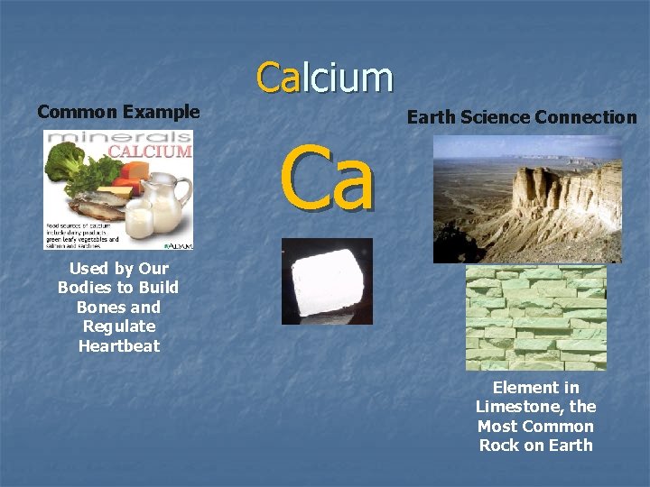 Common Example Calcium Ca Earth Science Connection Used by Our Bodies to Build Bones