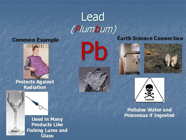 Lead (Plumbum) Common Example Pb Earth Science Connection Protects Against Radiation Used in Many