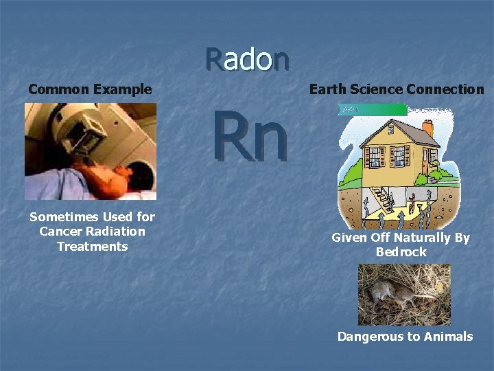 Radon Common Example Sometimes Used for Cancer Radiation Treatments Rn Earth Science Connection Given Radon Common Example Sometimes Used for Cancer Radiation Treatments Rn Earth Science Connection Given
