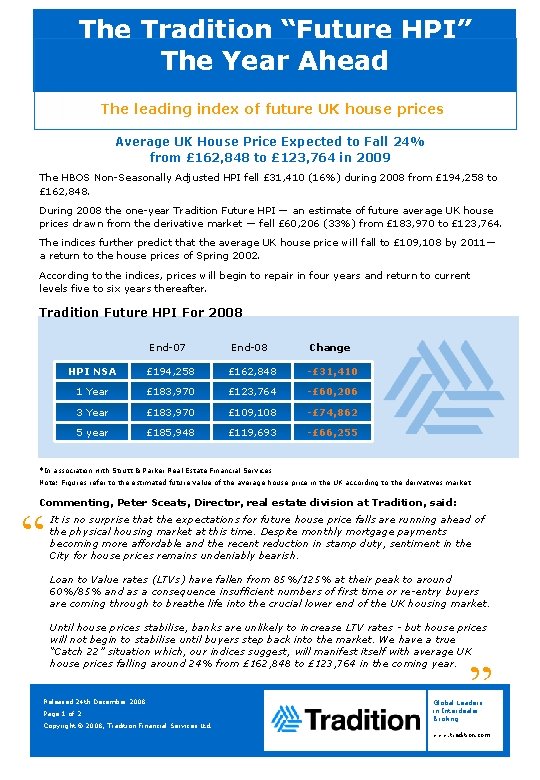 The Tradition “Future HPI” The Year Ahead The leading index of future UK house