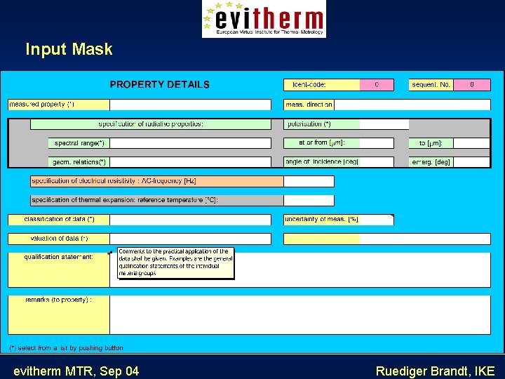 Input Mask evitherm MTR, Sep 04 Ruediger Brandt, IKE 