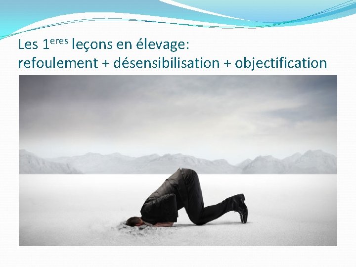 Les 1 eres leçons en élevage: refoulement + désensibilisation + objectification 