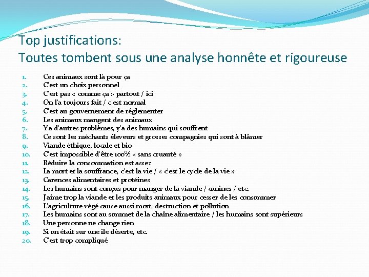 Top justifications: Toutes tombent sous une analyse honnête et rigoureuse 1. 2. 3. 4.