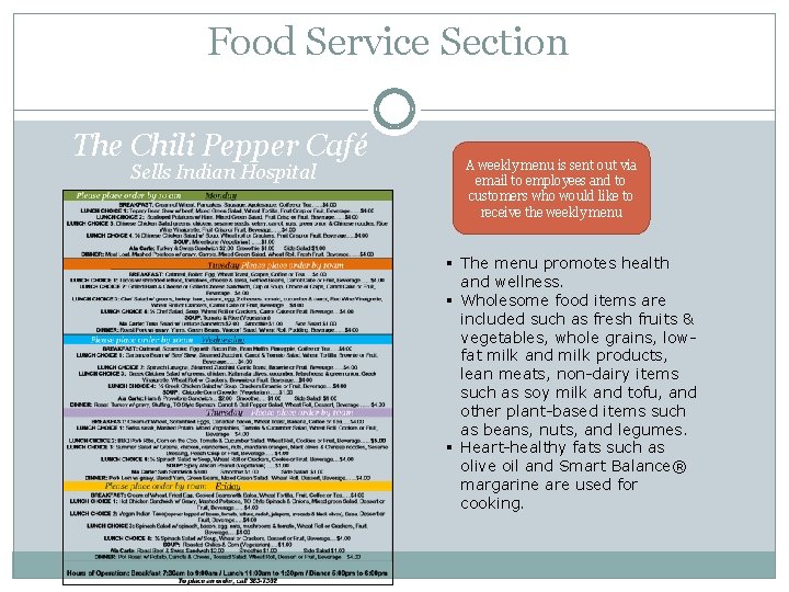 Food Service Section The Chili Pepper Café Sells Indian Hospital A weekly menu is