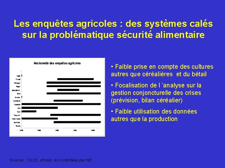 Les enquêtes agricoles : des systèmes calés sur la problématique sécurité alimentaire • Faible