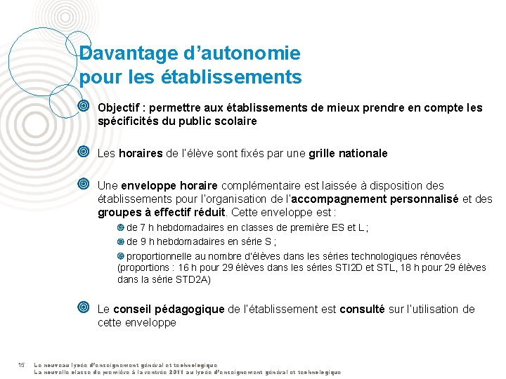 Davantage d’autonomie pour les établissements Objectif : permettre aux établissements de mieux prendre en